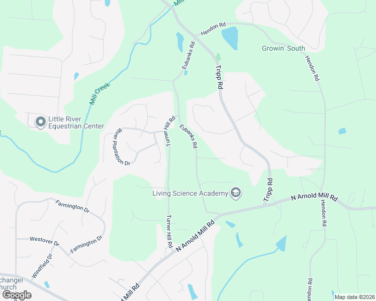 map of restaurants, bars, coffee shops, grocery stores, and more near 5100 Eubanks Road in Woodstock