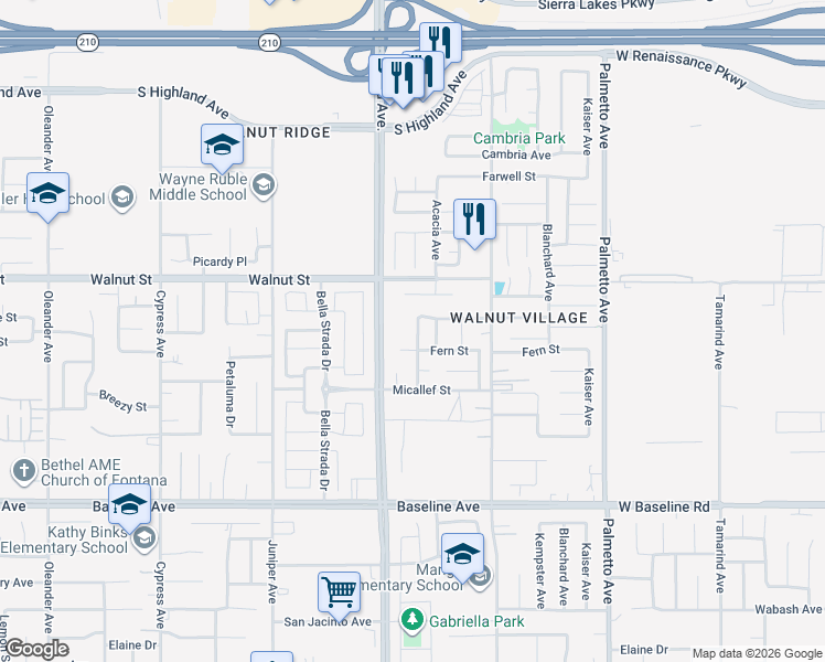 map of restaurants, bars, coffee shops, grocery stores, and more near 6986 Newport Avenue in Fontana
