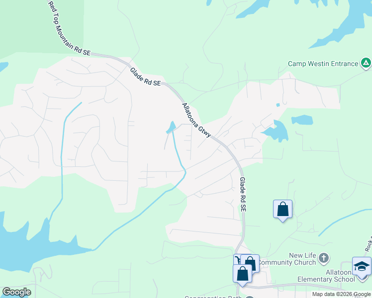 map of restaurants, bars, coffee shops, grocery stores, and more near 7103 Glade Road Southeast in Acworth