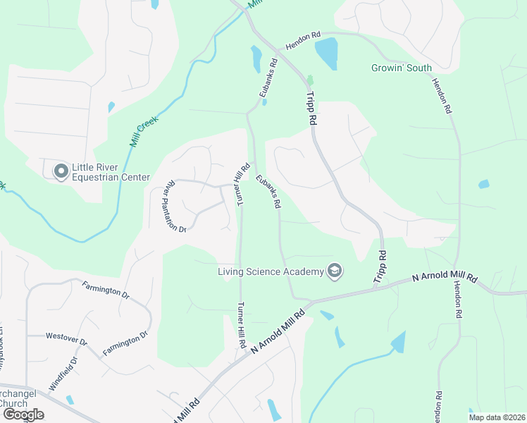 map of restaurants, bars, coffee shops, grocery stores, and more near 5100 Eubanks Road in Woodstock