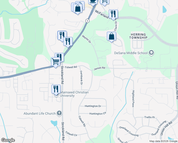 map of restaurants, bars, coffee shops, grocery stores, and more near 375 Tidwell Road in Alpharetta