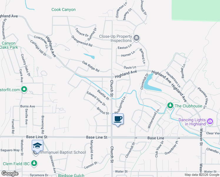 map of restaurants, bars, coffee shops, grocery stores, and more near 28833 Drapper Court in Highland