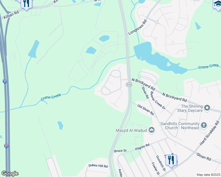 map of restaurants, bars, coffee shops, grocery stores, and more near 313 Providence Plantation Circle in Columbia