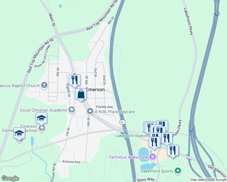 map of restaurants, bars, coffee shops, grocery stores, and more near 15 Georgia Avenue in Emerson