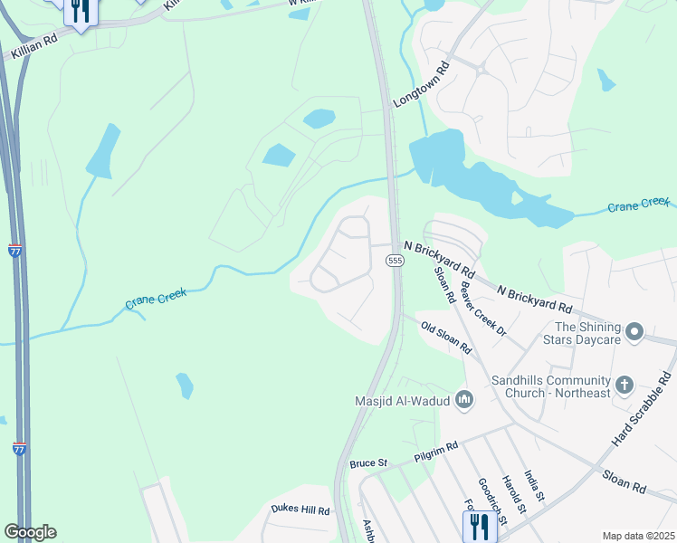 map of restaurants, bars, coffee shops, grocery stores, and more near 313 Providence Plantation Circle in Columbia