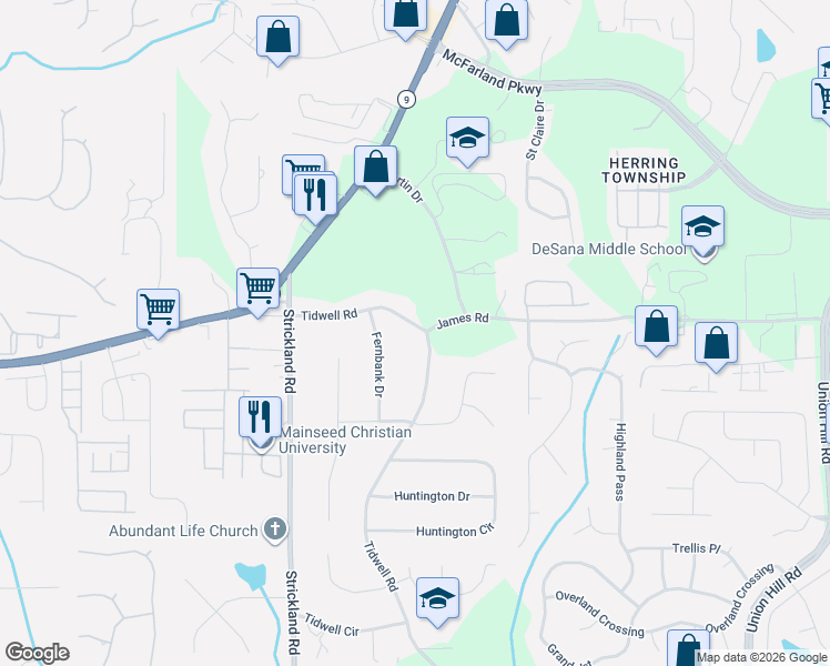 map of restaurants, bars, coffee shops, grocery stores, and more near 340 Tidwell Road in Alpharetta