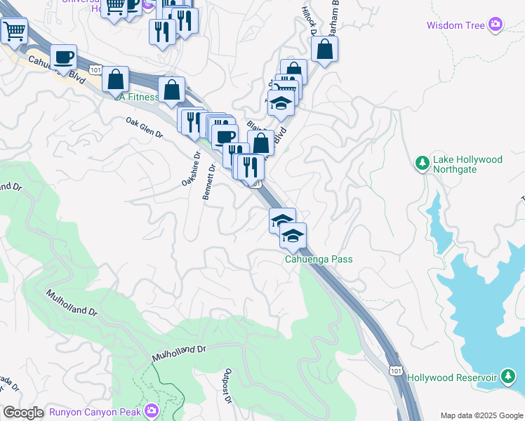 map of restaurants, bars, coffee shops, grocery stores, and more near 3209 Bennett Drive in Los Angeles