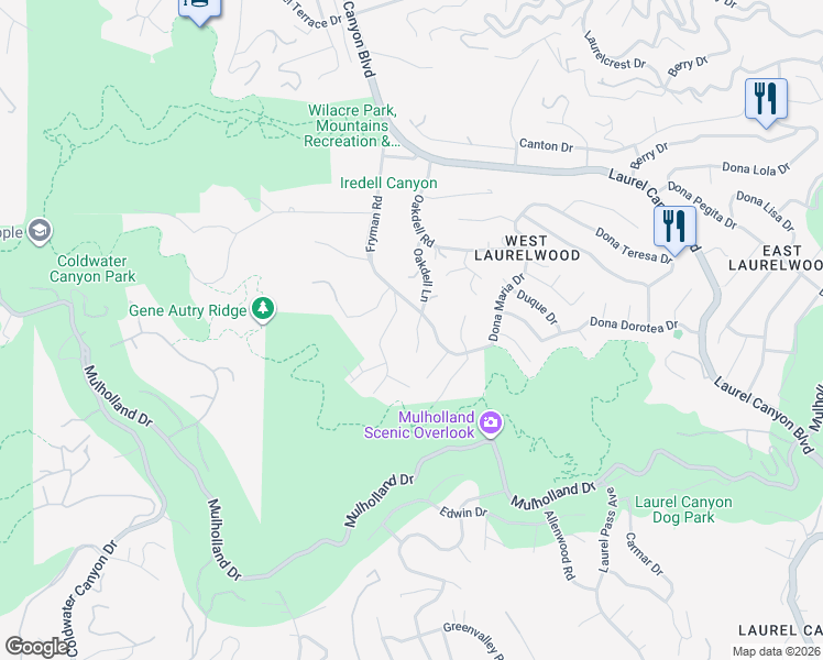 map of restaurants, bars, coffee shops, grocery stores, and more near 3141 Oakdell Lane in Los Angeles