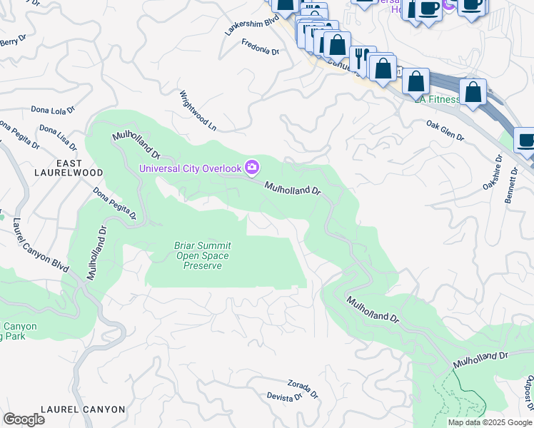 map of restaurants, bars, coffee shops, grocery stores, and more near 3112 Chandelle Road in Los Angeles