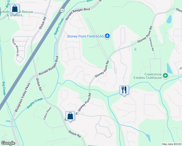 map of restaurants, bars, coffee shops, grocery stores, and more near 2465 Rossett Lane in Cumming