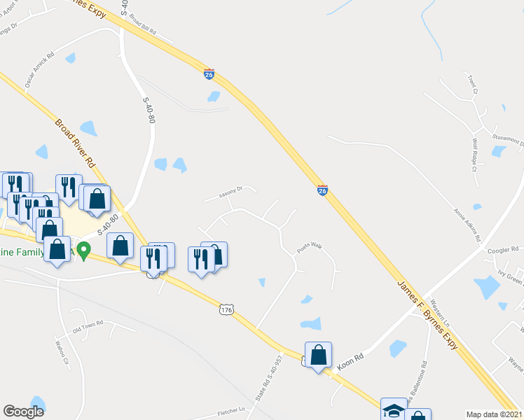 map of restaurants, bars, coffee shops, grocery stores, and more near 505 Brooksong Court in Irmo