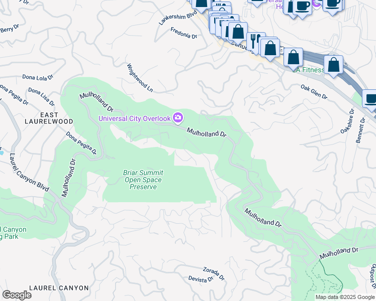 map of restaurants, bars, coffee shops, grocery stores, and more near 3112 Chandelle Road in Los Angeles