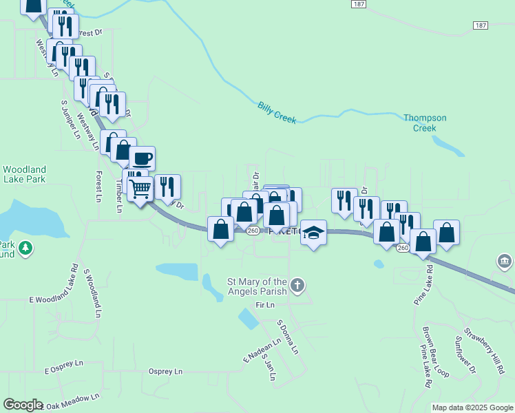 map of restaurants, bars, coffee shops, grocery stores, and more near 1459 Cedar Drive in Pinetop-Lakeside