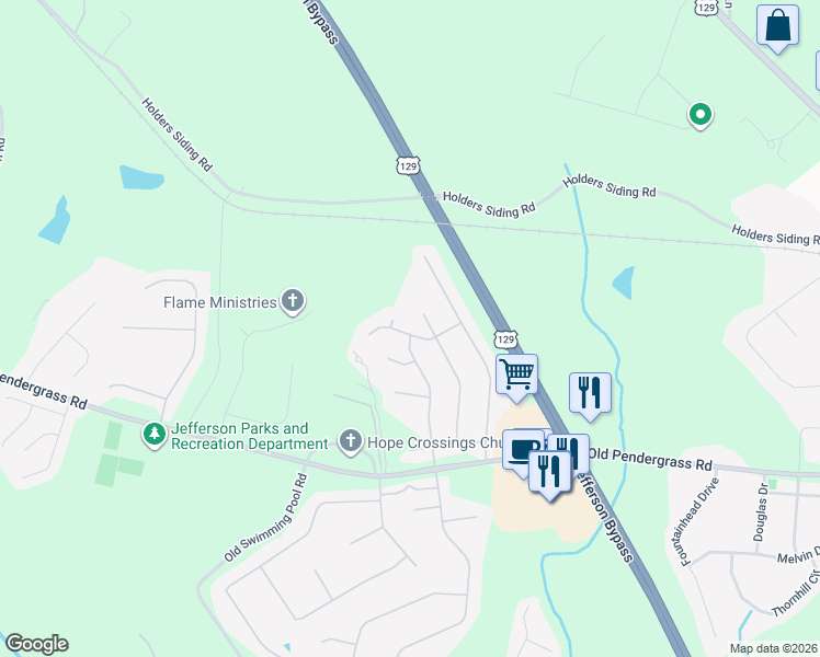 map of restaurants, bars, coffee shops, grocery stores, and more near 1500 Jefferson Station Road in Jefferson