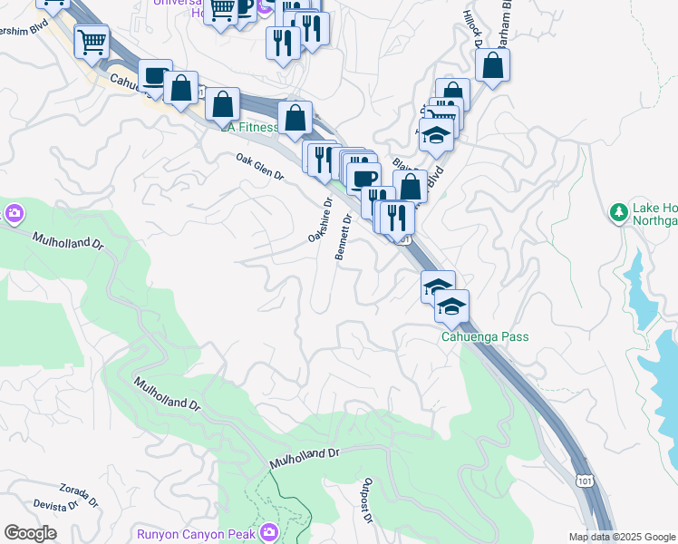 map of restaurants, bars, coffee shops, grocery stores, and more near 3339 Bennett Drive in Los Angeles