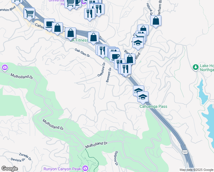map of restaurants, bars, coffee shops, grocery stores, and more near 3339 Bennett Drive in Los Angeles