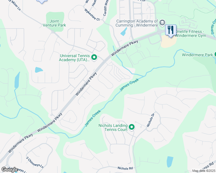 map of restaurants, bars, coffee shops, grocery stores, and more near 4415 Granby Circle in Cumming