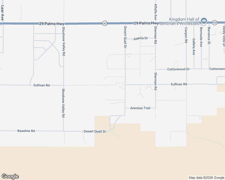 map of restaurants, bars, coffee shops, grocery stores, and more near 6996 Desert Quail Drive in Twentynine Palms