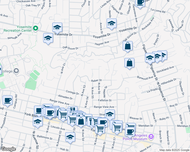 map of restaurants, bars, coffee shops, grocery stores, and more near 1864 North Avenue 55 in Los Angeles
