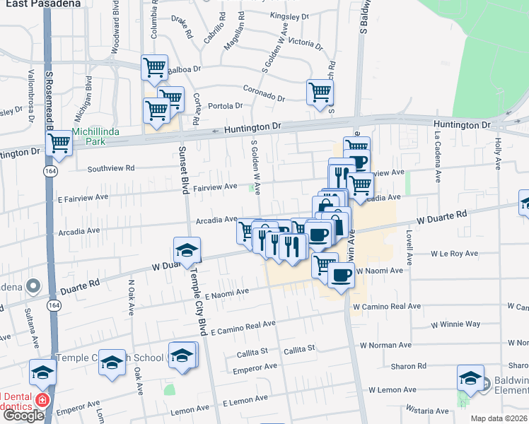 map of restaurants, bars, coffee shops, grocery stores, and more near 865 Arcadia Avenue in Arcadia