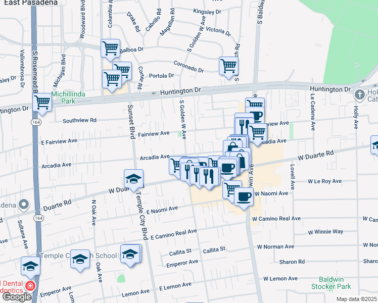 map of restaurants, bars, coffee shops, grocery stores, and more near 865 Arcadia Avenue in Arcadia