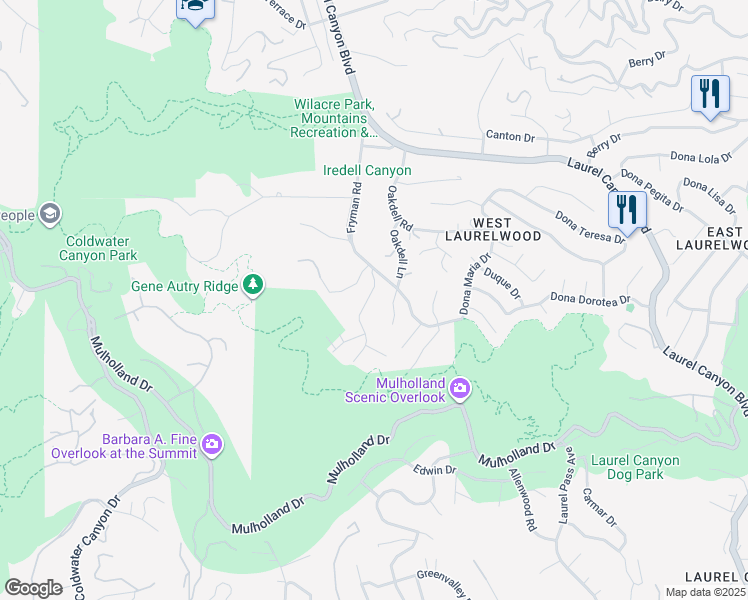 map of restaurants, bars, coffee shops, grocery stores, and more near 3142 Brookdale Road in Los Angeles