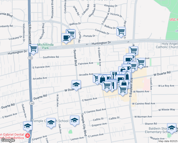 map of restaurants, bars, coffee shops, grocery stores, and more near 942 Arcadia Avenue in Arcadia