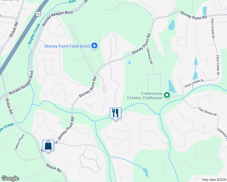 map of restaurants, bars, coffee shops, grocery stores, and more near 2220 Stoney Point Farm Road in Cumming