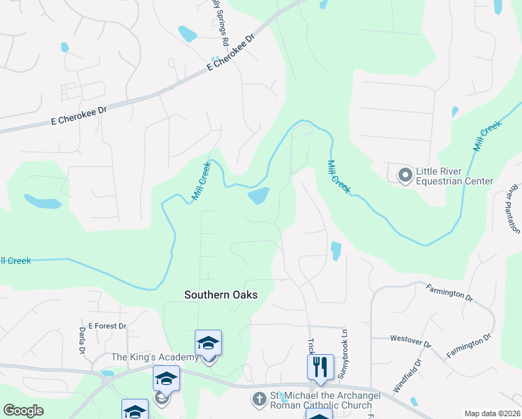 map of restaurants, bars, coffee shops, grocery stores, and more near 2900 Trickum Drive in Woodstock