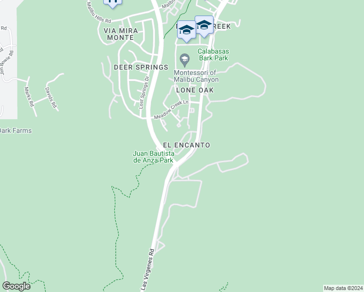 map of restaurants, bars, coffee shops, grocery stores, and more near 3661 El Encanto Drive in Calabasas