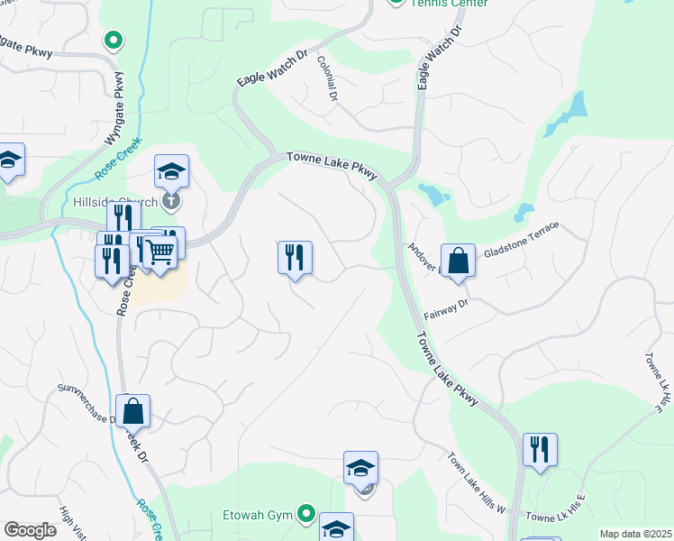 map of restaurants, bars, coffee shops, grocery stores, and more near 3001 Golf Crest Lane in Woodstock
