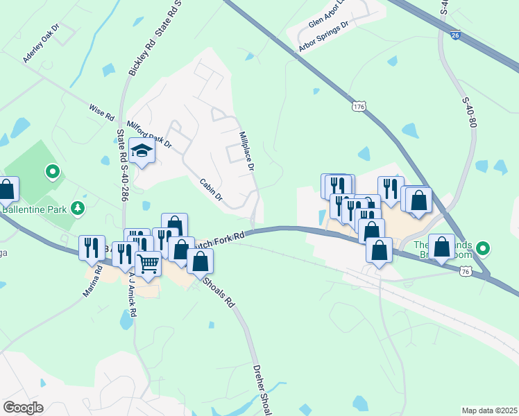 map of restaurants, bars, coffee shops, grocery stores, and more near 1220 Dutch Fork Road in Irmo