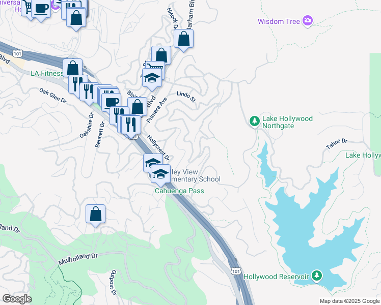 map of restaurants, bars, coffee shops, grocery stores, and more near 3223 Tareco Drive in Los Angeles