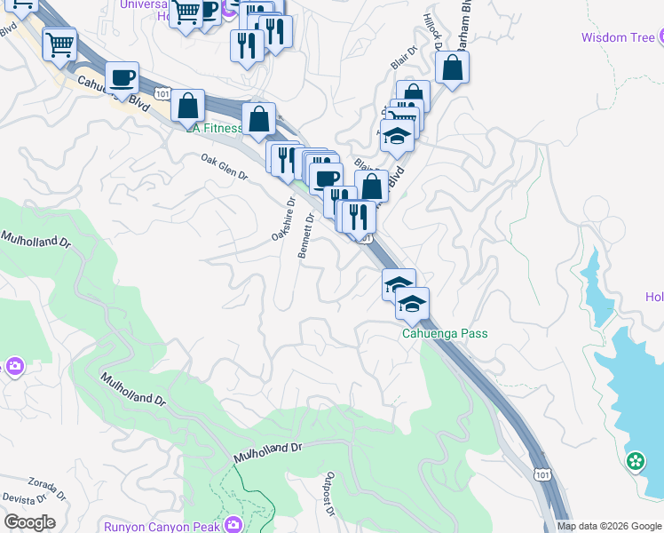 map of restaurants, bars, coffee shops, grocery stores, and more near 3247 Dos Palos Drive in Los Angeles