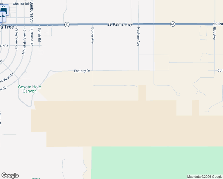 map of restaurants, bars, coffee shops, grocery stores, and more near 62625 Sullivan Road in Joshua Tree