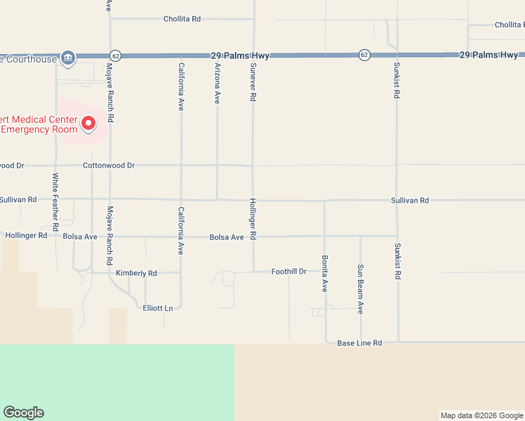 map of restaurants, bars, coffee shops, grocery stores, and more near 64177 Sullivan Road in Joshua Tree
