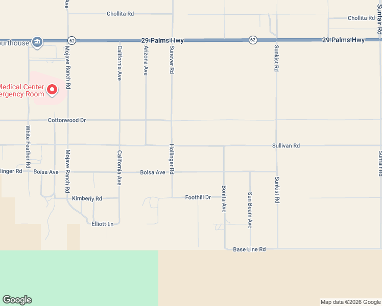map of restaurants, bars, coffee shops, grocery stores, and more near 64177 Sullivan Road in Joshua Tree