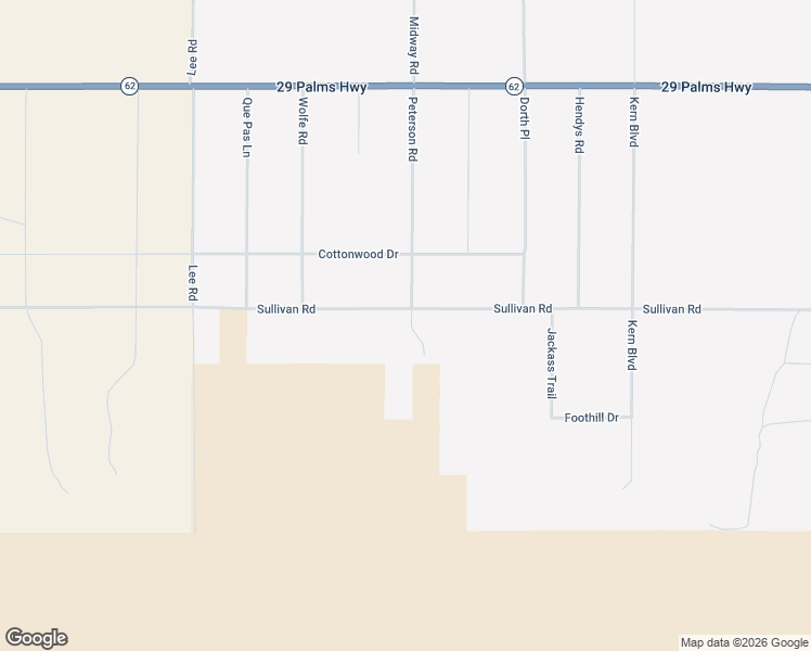 map of restaurants, bars, coffee shops, grocery stores, and more near 67651 Sullivan Road in Twentynine Palms