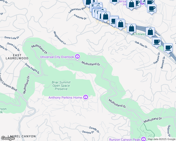 map of restaurants, bars, coffee shops, grocery stores, and more near 3122 Nichols Canyon Road in Los Angeles