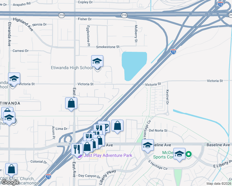 map of restaurants, bars, coffee shops, grocery stores, and more near 13578 Cable Creek Court in Rancho Cucamonga