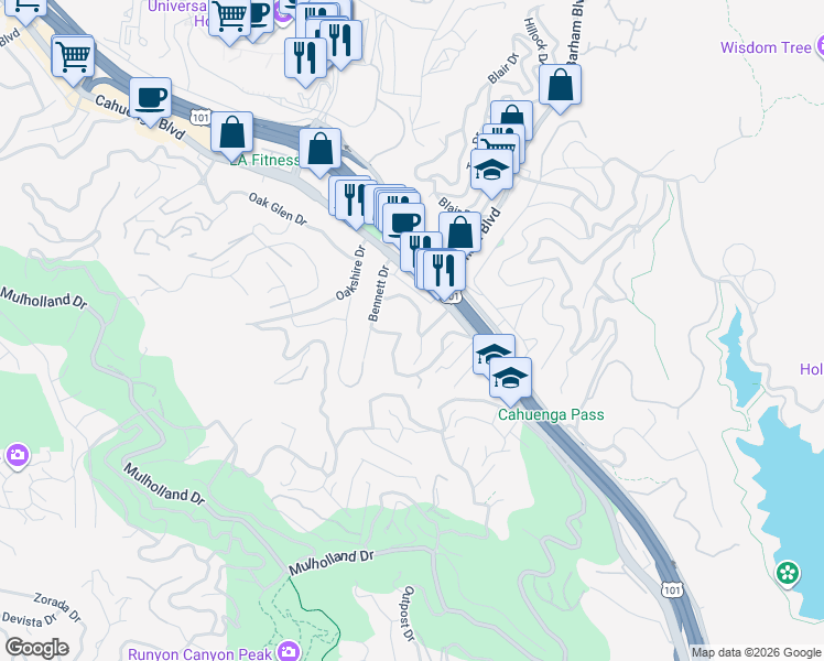 map of restaurants, bars, coffee shops, grocery stores, and more near 3247 Dos Palos Drive in Los Angeles
