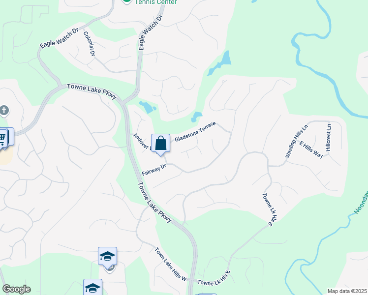 map of restaurants, bars, coffee shops, grocery stores, and more near 3110 Royal Troon in Woodstock