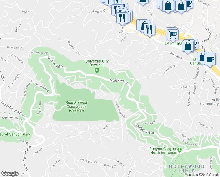 map of restaurants, bars, coffee shops, grocery stores, and more near 3122 Nichols Canyon Road in Los Angeles