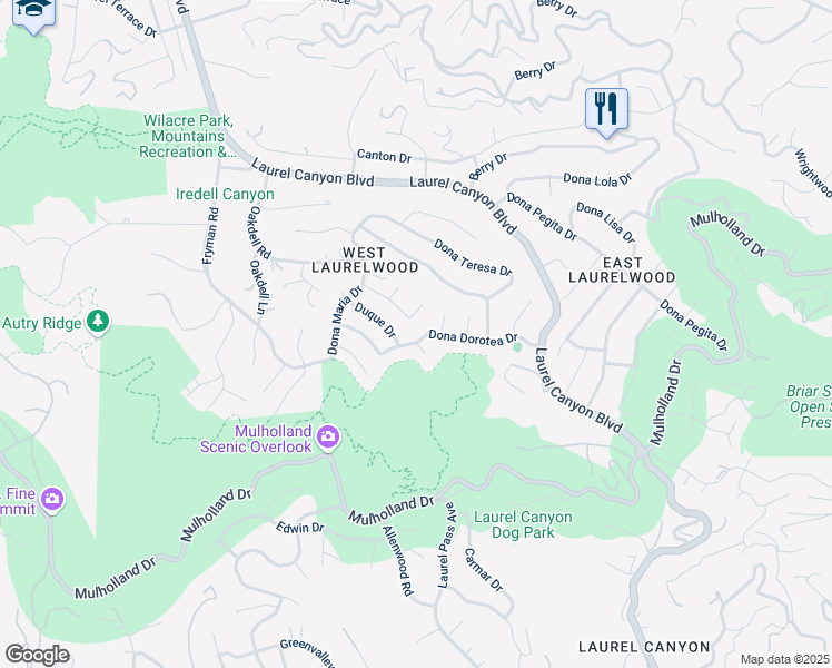 map of restaurants, bars, coffee shops, grocery stores, and more near 11453 Dona Dorotea Drive in Los Angeles