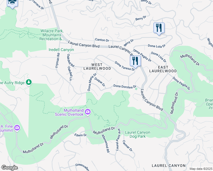 map of restaurants, bars, coffee shops, grocery stores, and more near 11467 Dona Cecilia Drive in Los Angeles
