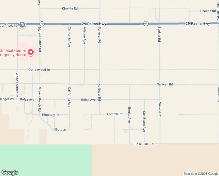 map of restaurants, bars, coffee shops, grocery stores, and more near 64177 Sullivan Road in Joshua Tree