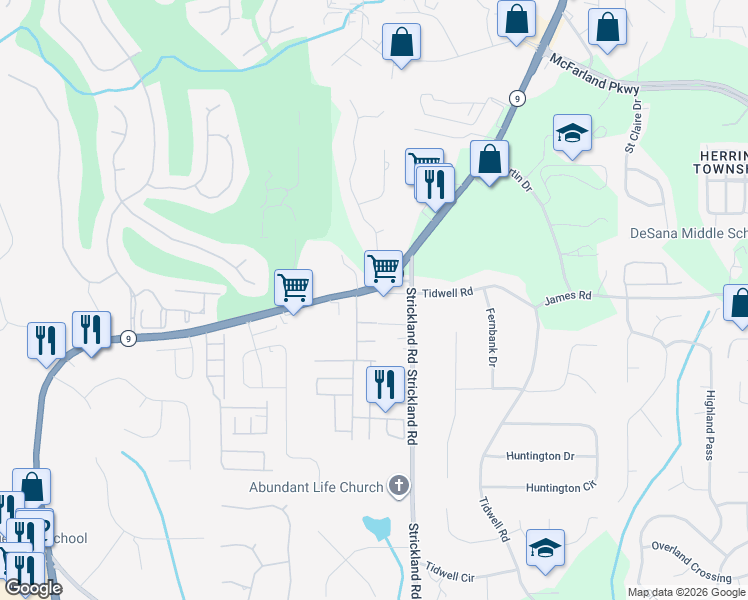 map of restaurants, bars, coffee shops, grocery stores, and more near 50 Tidwell Road in Alpharetta