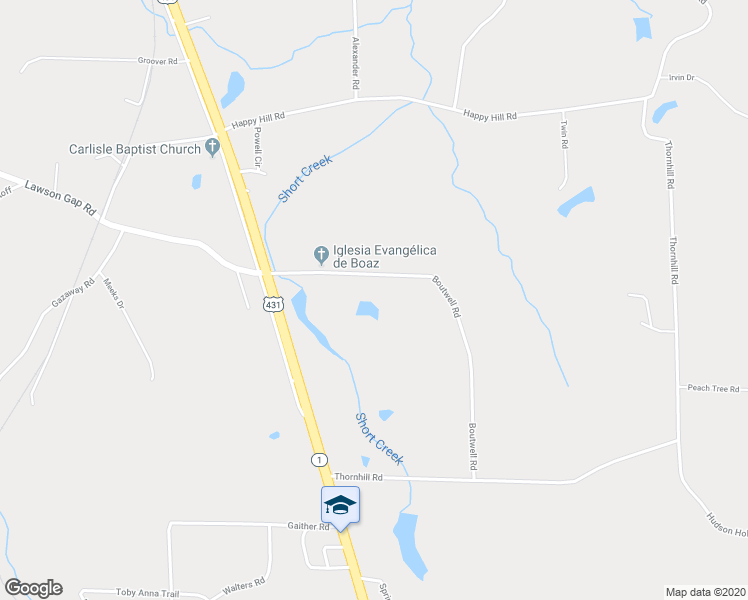 map of restaurants, bars, coffee shops, grocery stores, and more near 160 Boutwell Road in Boaz