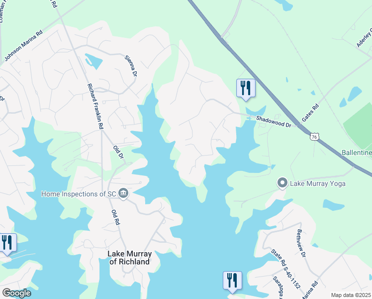map of restaurants, bars, coffee shops, grocery stores, and more near 521 Water Garden Court in Irmo