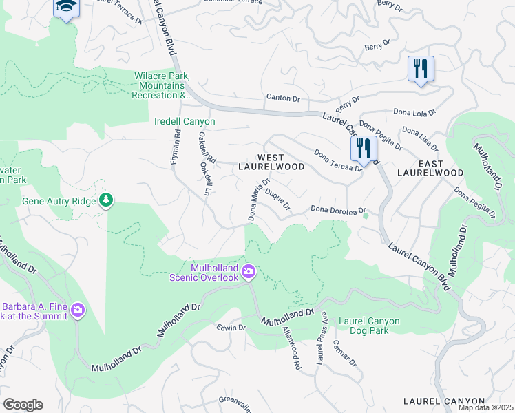 map of restaurants, bars, coffee shops, grocery stores, and more near 3150 Dona Maria Drive in Los Angeles